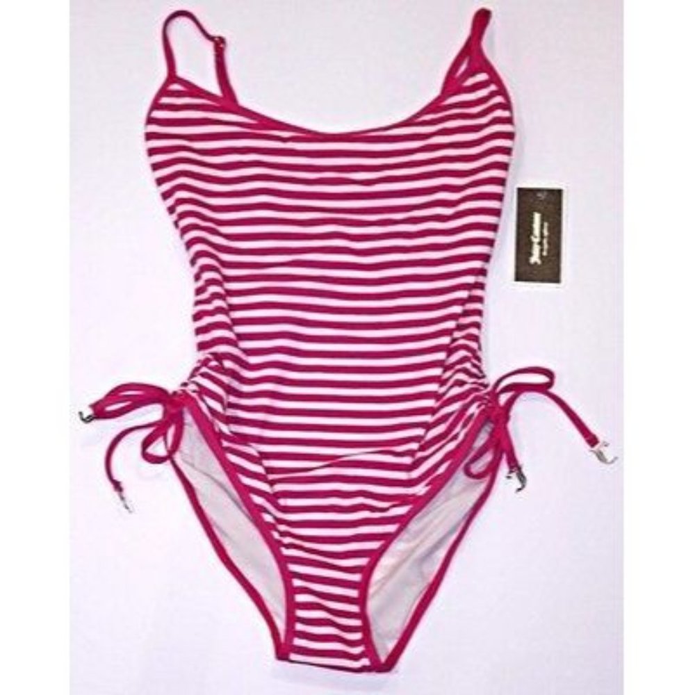 JUICY COUTURE Pink White STRIPE Swim BATHING SUIT Tie Side MAILLOT Ana Capri XS